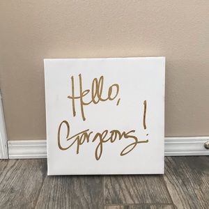 White and Gold “Hello Gorgeous” Canvas Wall Art